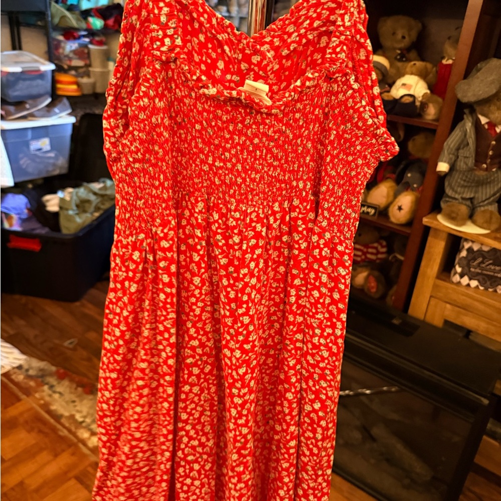 Red Floral Button-Down Dress size L - Picture 4 of 8